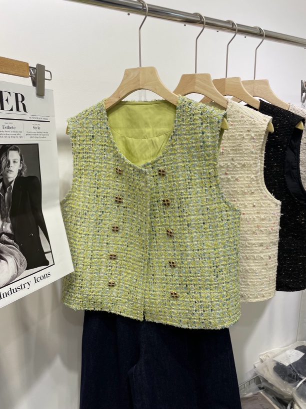 2024秋季新款法式小香风马甲时尚简约粗花呢马甲上衣