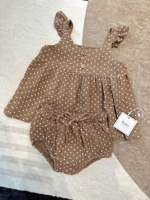 Susu自制纱布套装女宝套装纱布衣包屁衣吊带
