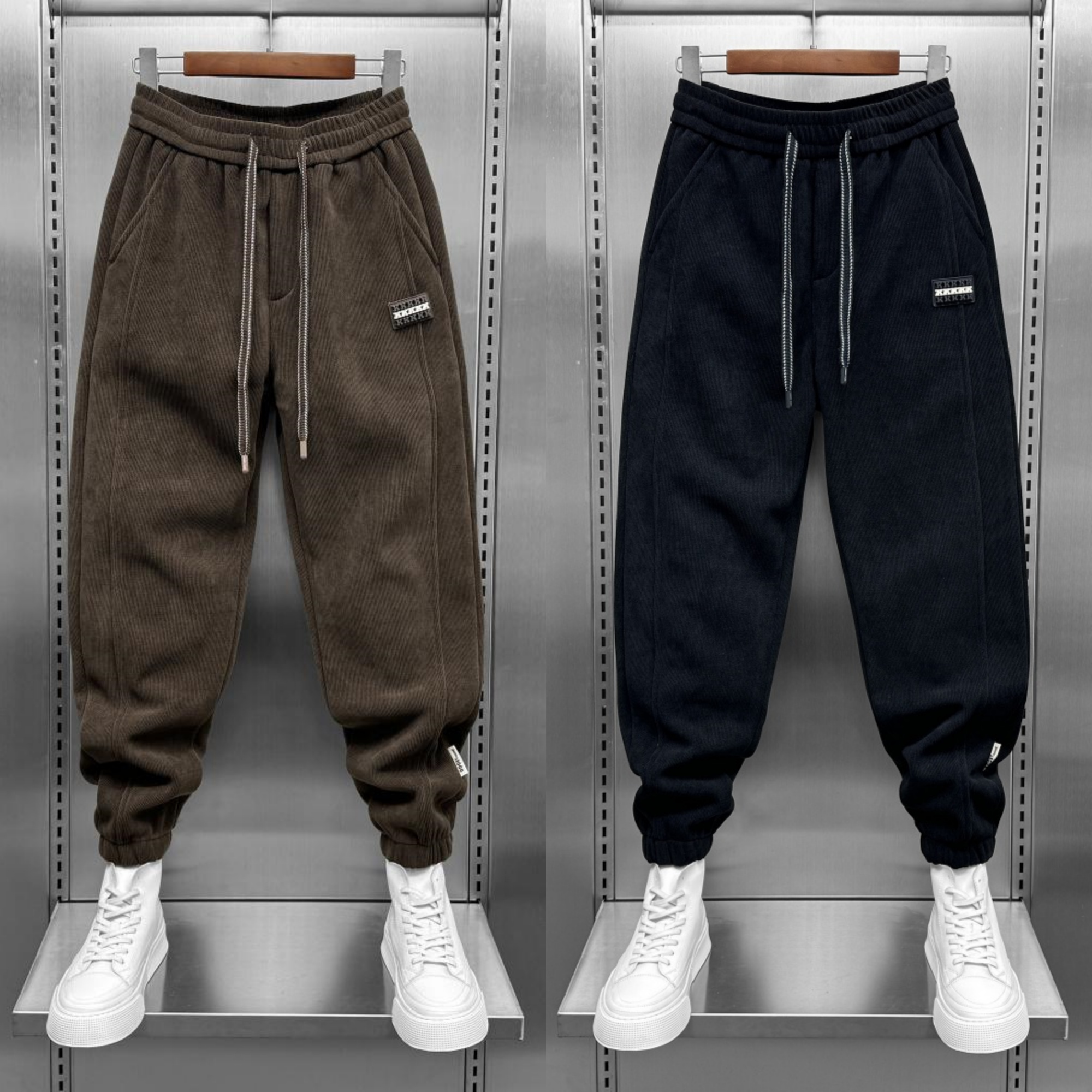 秋冬季男士灯芯绒裤子潮牌宽松加绒加厚束脚运动裤时尚潮流休闲裤