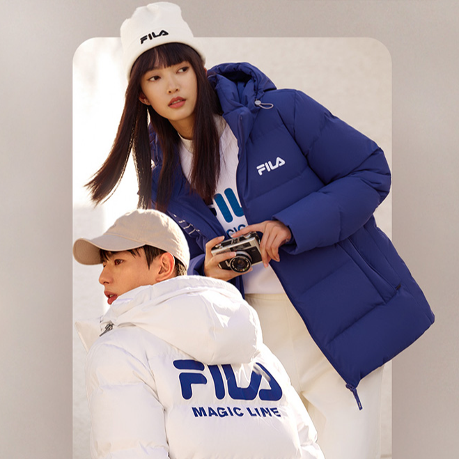 FILA斐乐情侣羽绒短款冬季运动外套连帽保暖加厚上衣F51M449901A