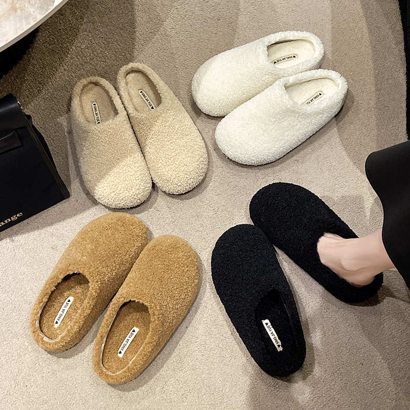 包头毛毛半拖鞋女外穿秋冬季2024年新款一脚蹬厚嘟嘟百搭棉拖鞋
