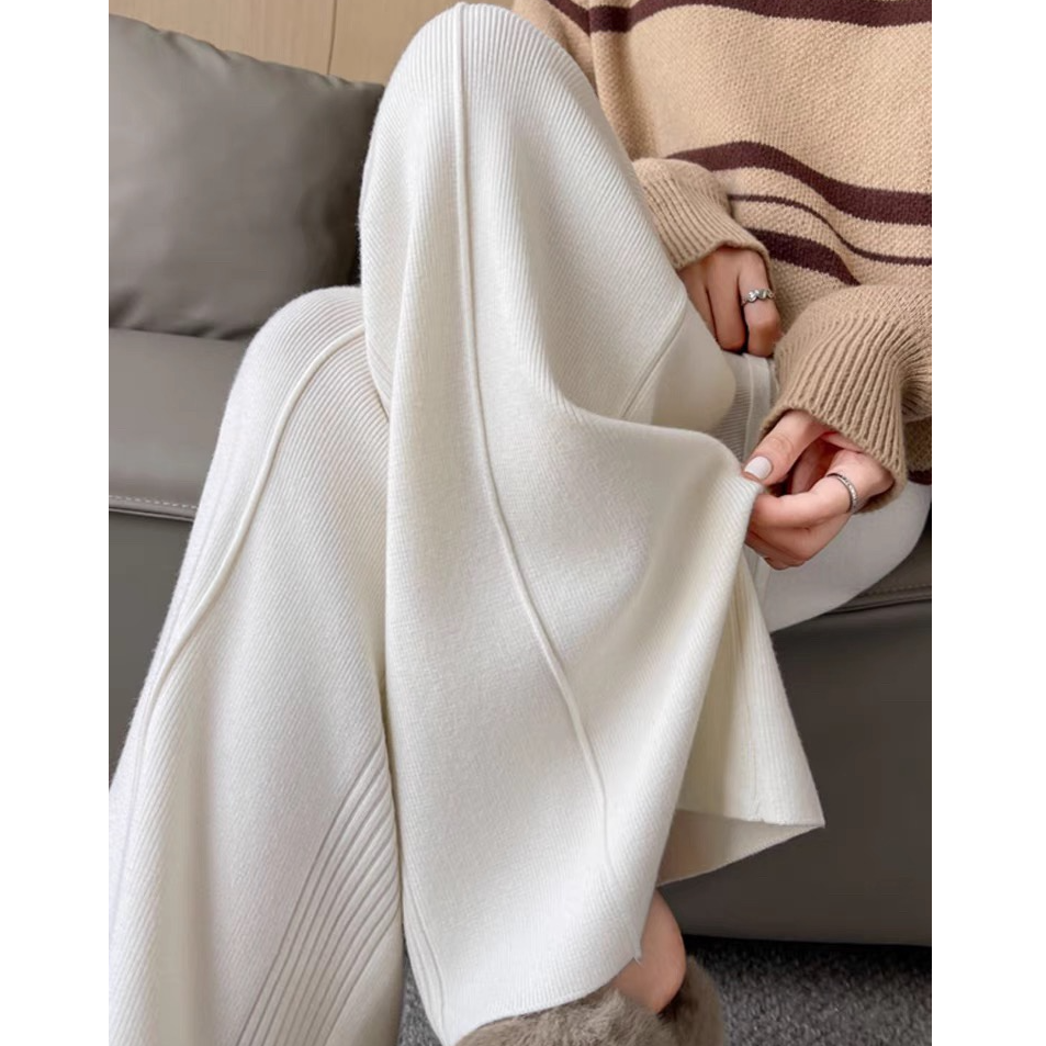 8031加厚软糯针织裤子女秋冬保暖高腰显瘦垂感直筒休闲拖地阔腿裤
