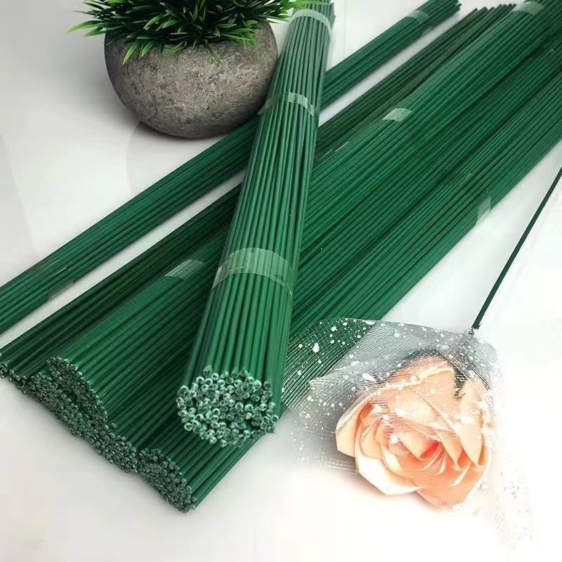 绿花杆花杆手工勾花花杆铁花丝网花干花钩针毛线包胶铁签假花枝