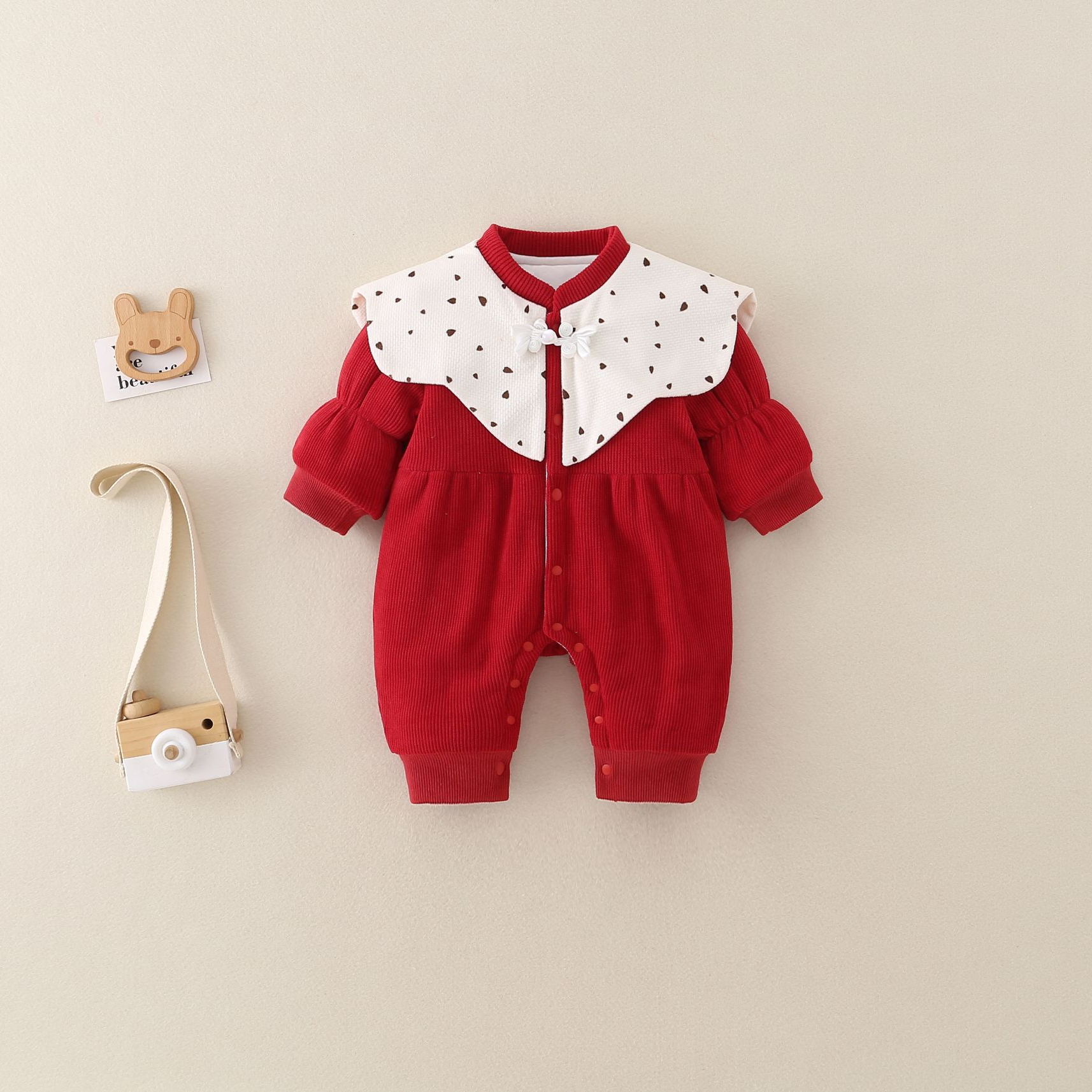 婴儿过年加棉冬装女宝宝连体衣汉服拜年服百天周岁抓周礼服爬爬服