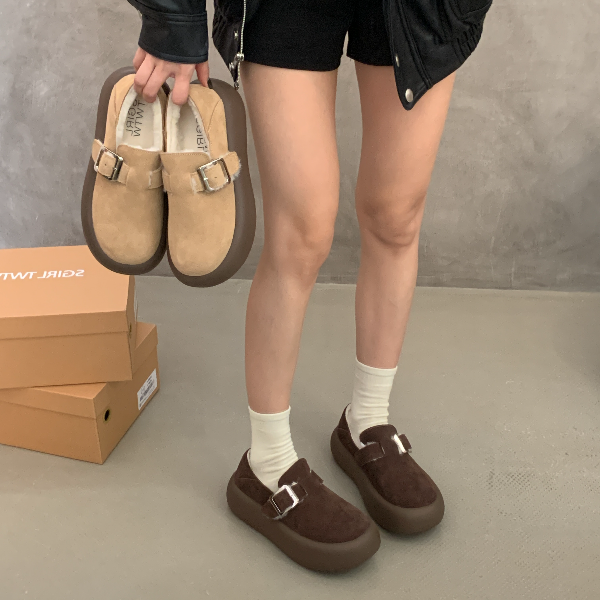 SGIRL TWTW加绒休闲板鞋保暖勃肯鞋一脚蹬圆头厚底松糕鞋 A610-1A