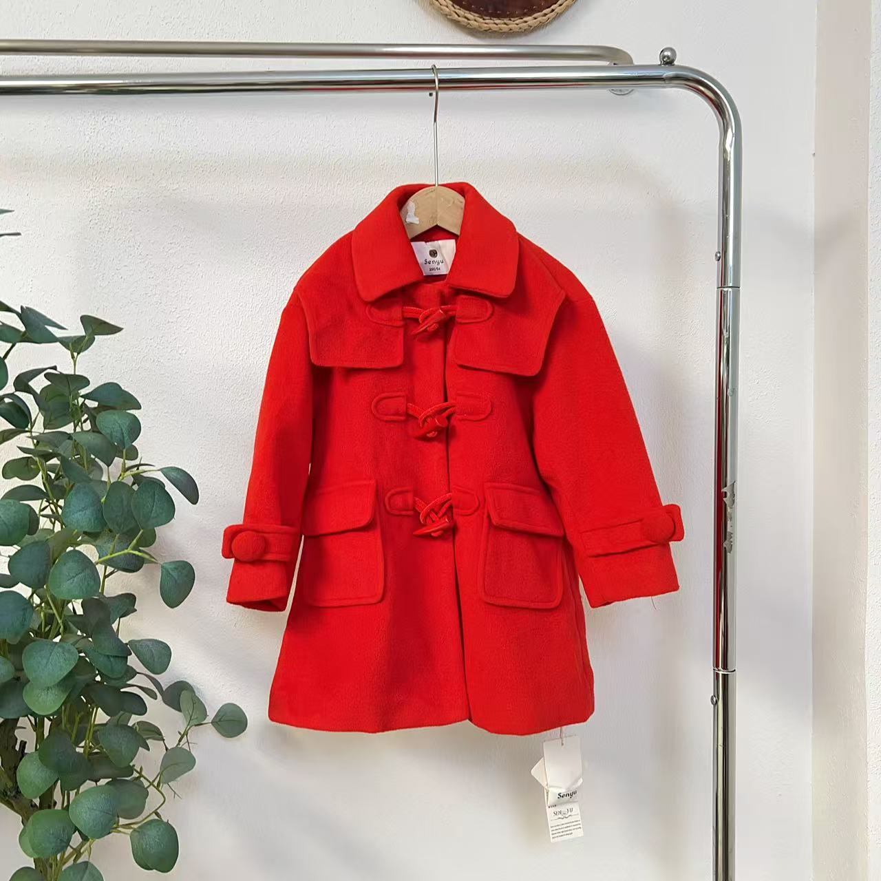 4201森红色毛呢大衣