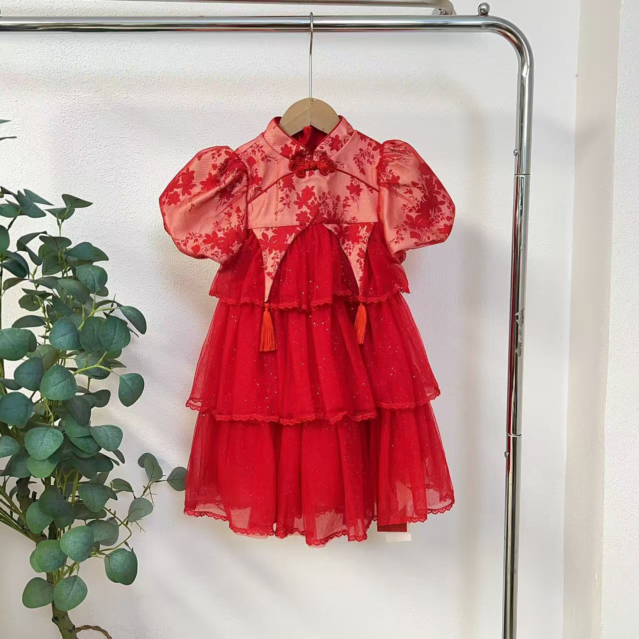 5573森红色连衣裙