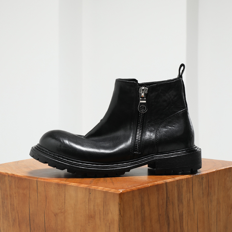 IGESHI爱革仕高档水洗马皮男靴时尚休闲手工短靴拉链切尔西靴潮