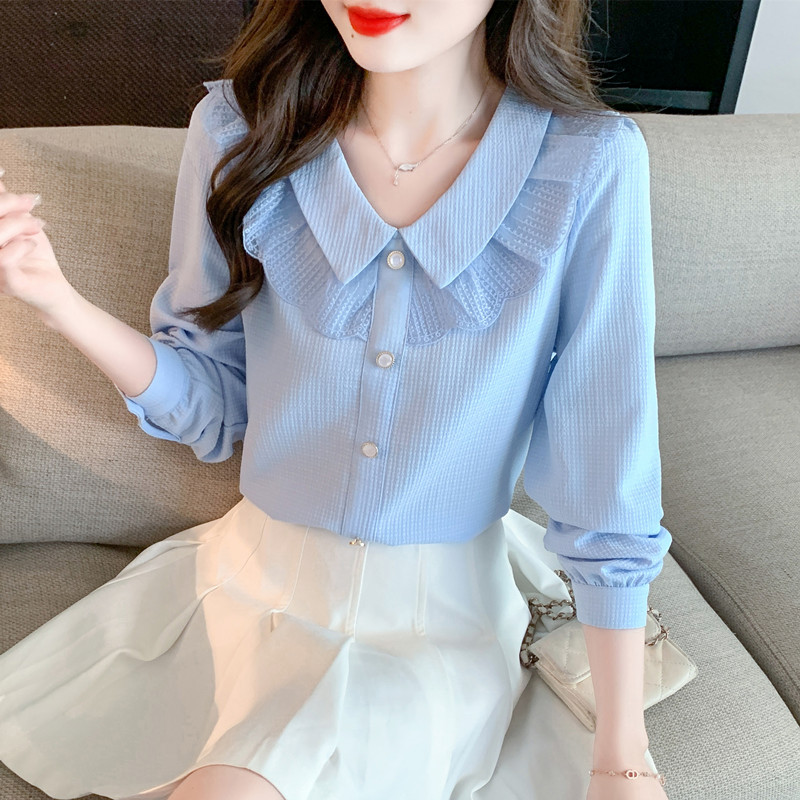 春秋季2025年新款女装娃娃领雪纺衬衫女洋气减龄宽松显瘦百搭上衣