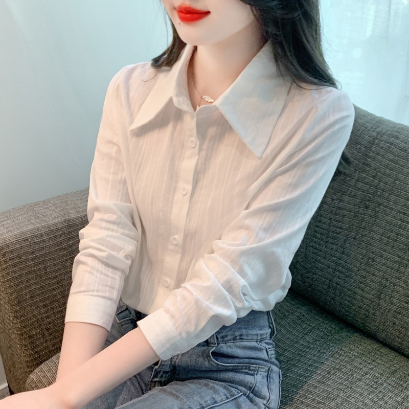 2025年春秋季新款职业白衬衫女士纯棉衬衫女洋气全棉减龄百搭上衣