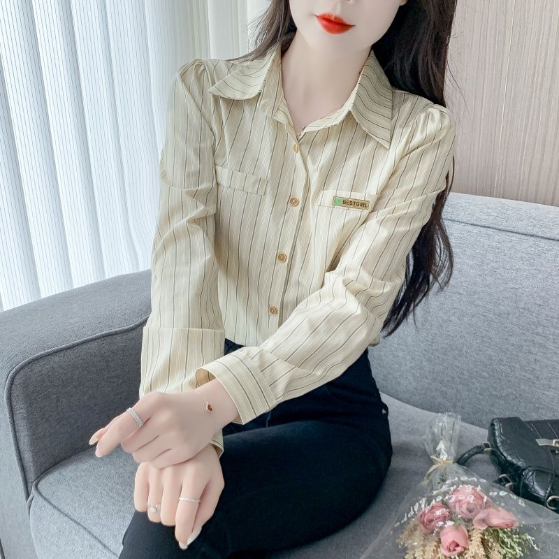 春秋季2025新款女装时尚休闲条纹女士衬衣棉布衬衫女洋气宽松上衣