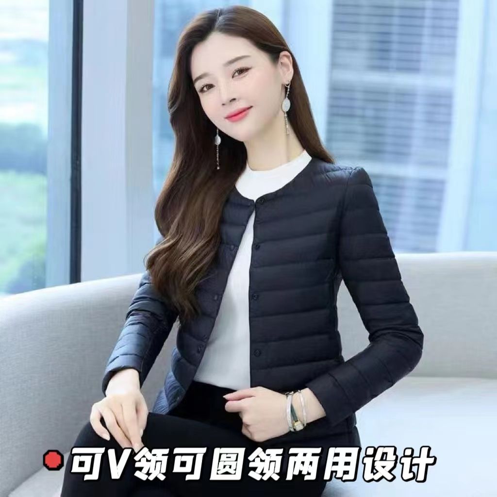冬季2023新款羽绒棉服女内穿短款薄款防寒纯色时尚内穿无领小棉袄