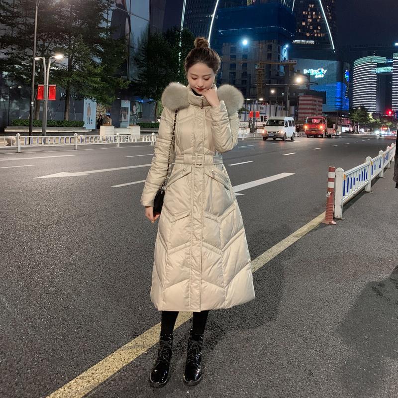 冬季爆款高端毛领羽绒服女2023年新款潮冬装中长款过膝修身显瘦白