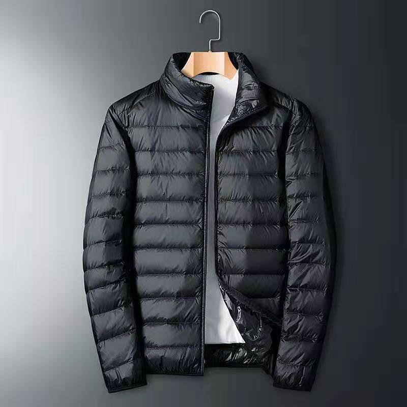 冬季秋冬轻薄羽绒服男士中青年立领短款连帽超大码便携外套