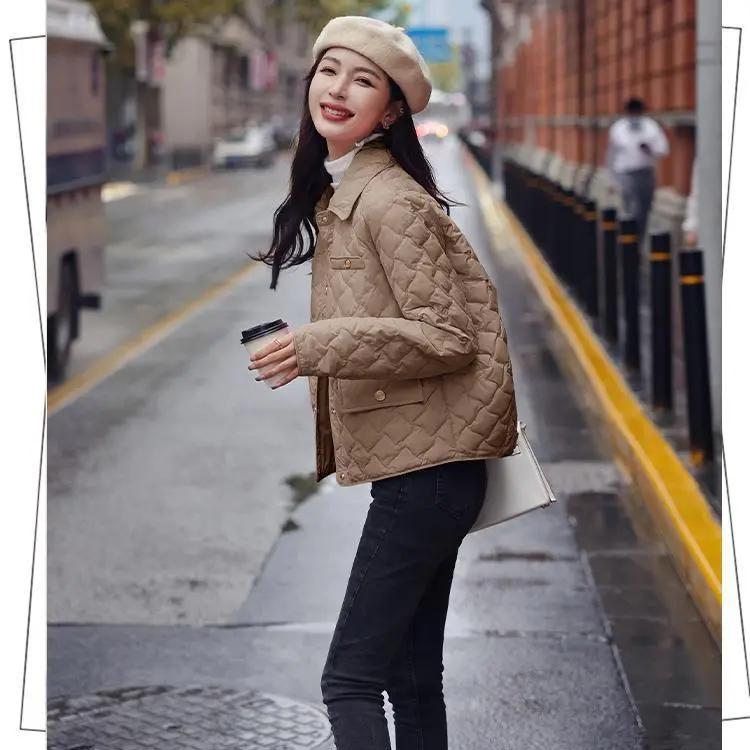 冬季新款短款轻薄羽绒服女2023新款冬季女装洋气时尚袄子菱形小