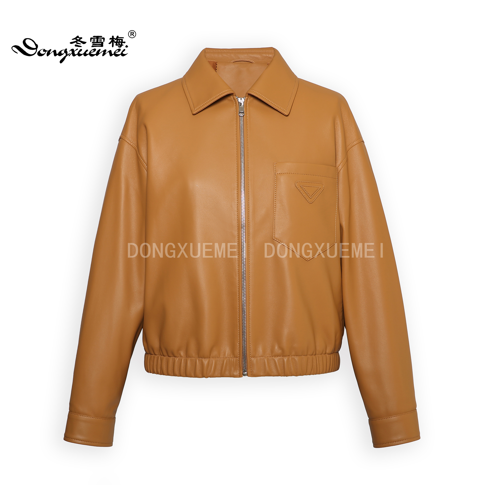 Dongxuemei/冬雪梅28275 秋冬新款方领落肩时尚宽松短款女士皮衣