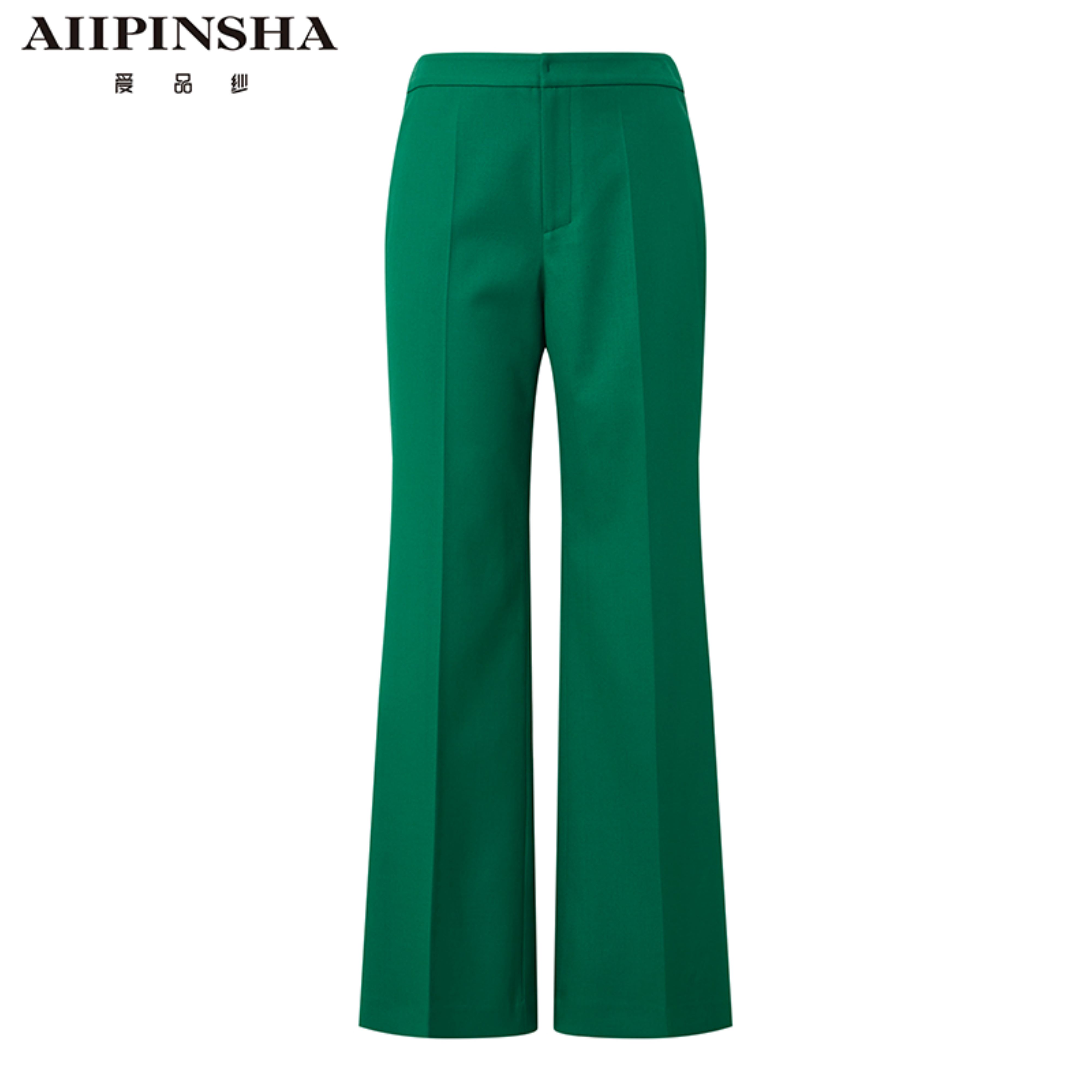 琴老板爱品纱显瘦休闲裤高腰时尚绿色开叉阔腿微喇E3FP001WAF