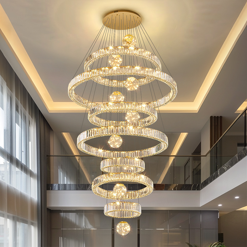 【包安装】复式楼客厅大吊灯轻奢别墅挑高客厅水晶灯楼梯挑空吊灯