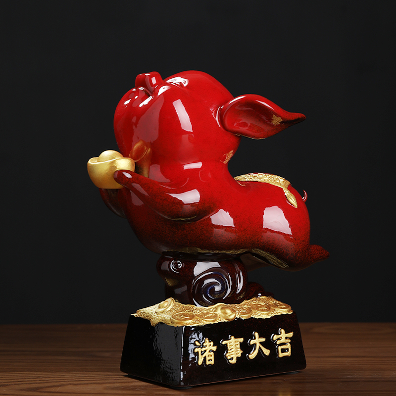 东方泥土《诸事大吉》客厅摆件陶瓷招财生肖猪摆件高档桌面装饰品