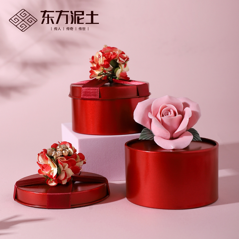 国潮非遗手工陶瓷玫瑰花摆件送女友老婆闺蜜伴手礼家居卧室装饰品