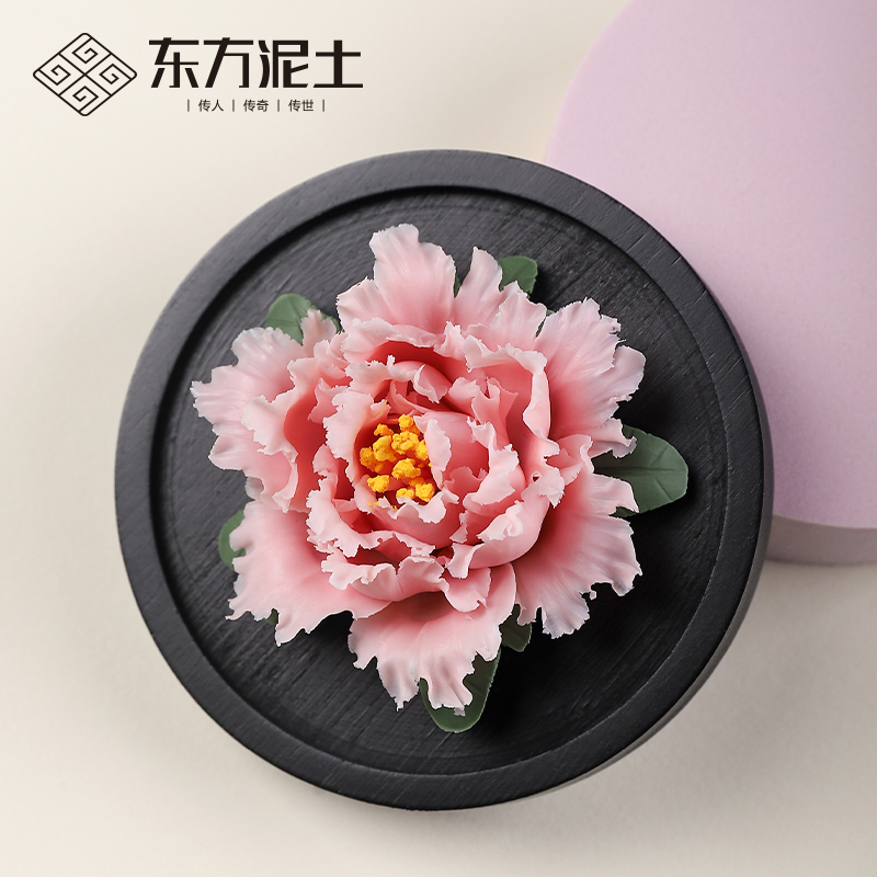 中秋送礼陶瓷手捏牡丹瓷花摆件扩香器办公室客厅茶室中式桌面装饰