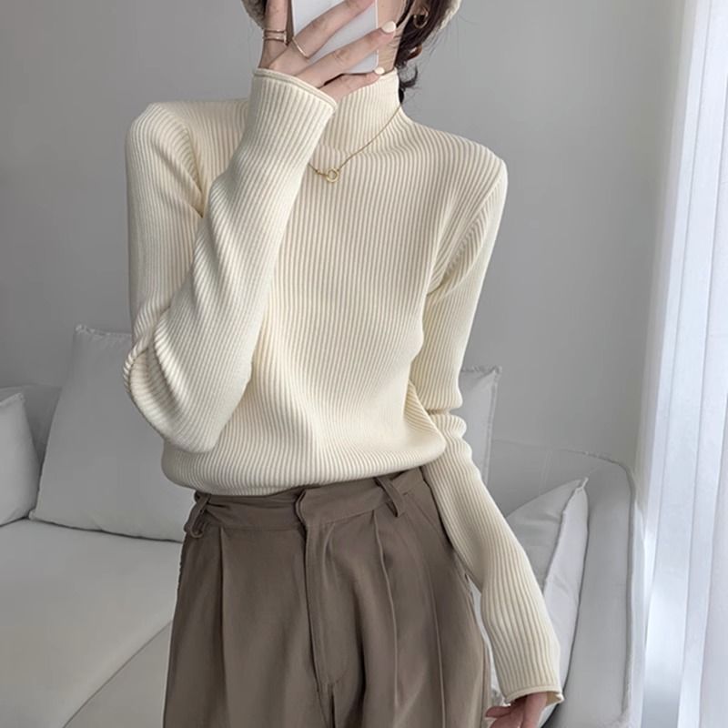 半高领加厚打底针织衫女秋季韩版2024新款修身显瘦长袖打底衫上衣