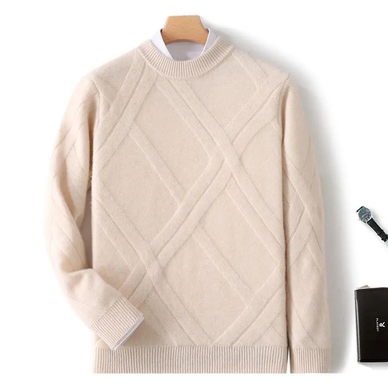 100%羊绒秋冬男士新款时尚舒适宽松圆领套头毛衣休闲