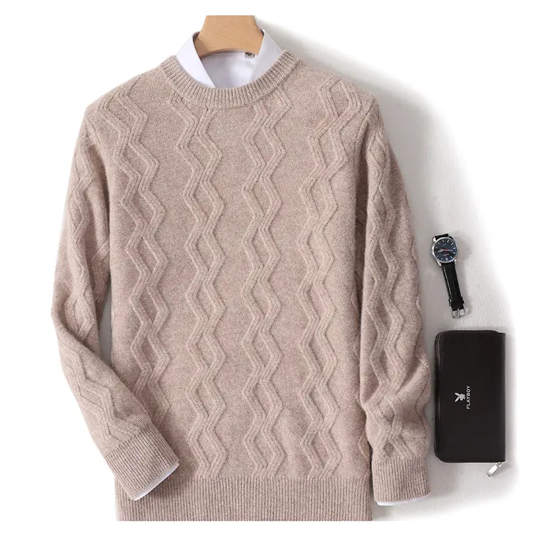 100%羊绒2024秋冬圆领男士衫宽松加厚休闲商务套头针