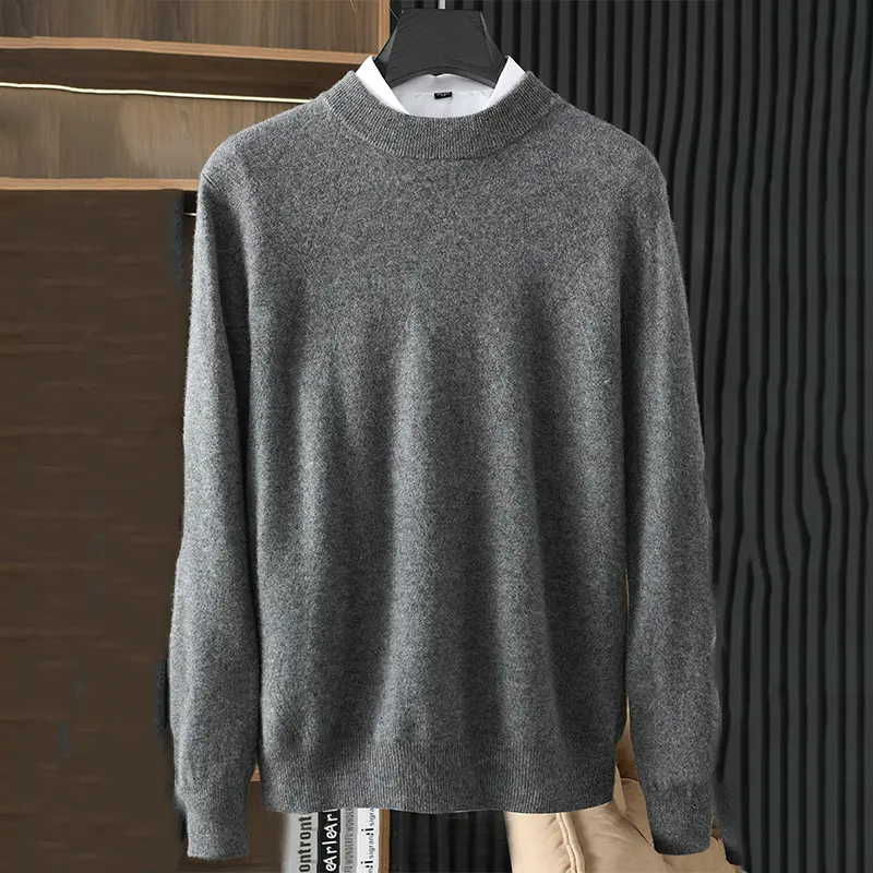 100%羊绒男士新款纯山长袖半高领大菱格商务休闲百搭