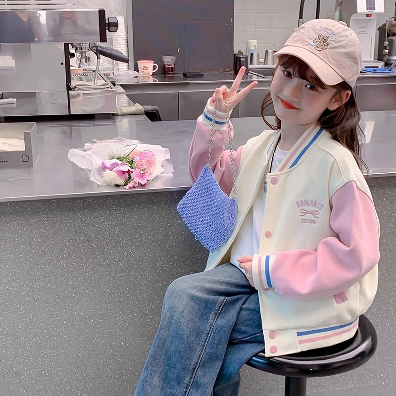女童外套秋装2024新款洋气儿童棒球服春秋款小女孩运动秋季上衣潮
