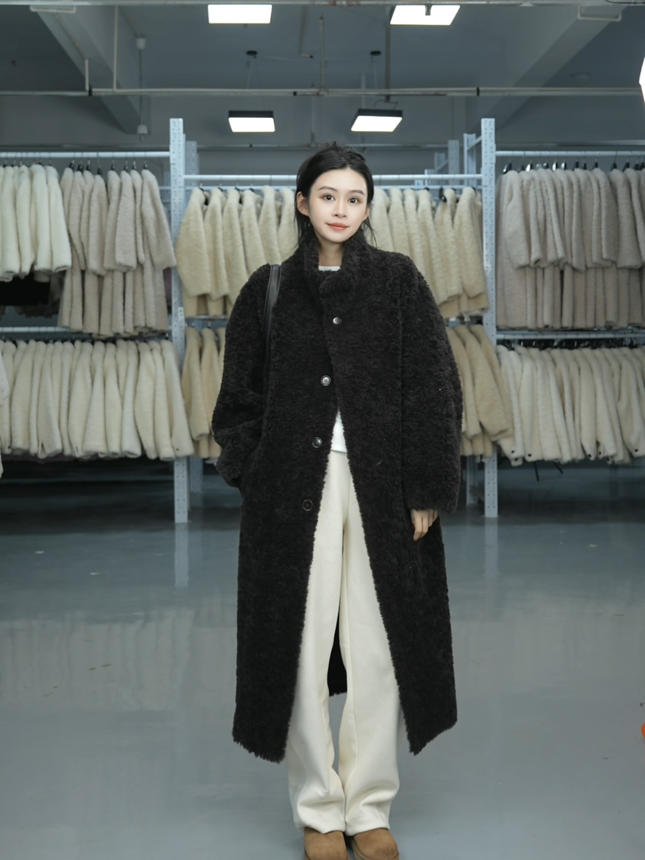 韩系慵懒风100绵羊毛长款百搭休闲保暖羊剪绒外套女2025冬新款