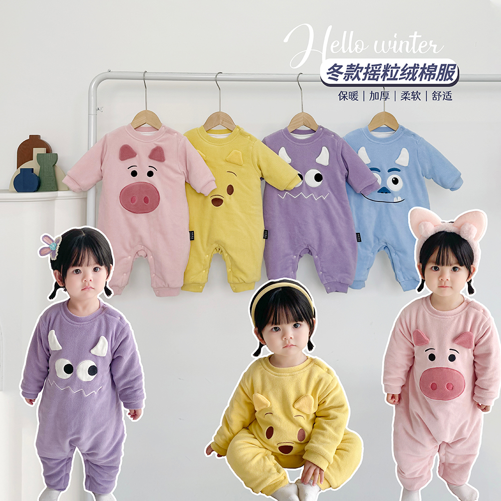 冬季婴幼儿连体衣宝宝衣服摇粒绒加厚款棉服外出冬款哈衣婴儿爬服