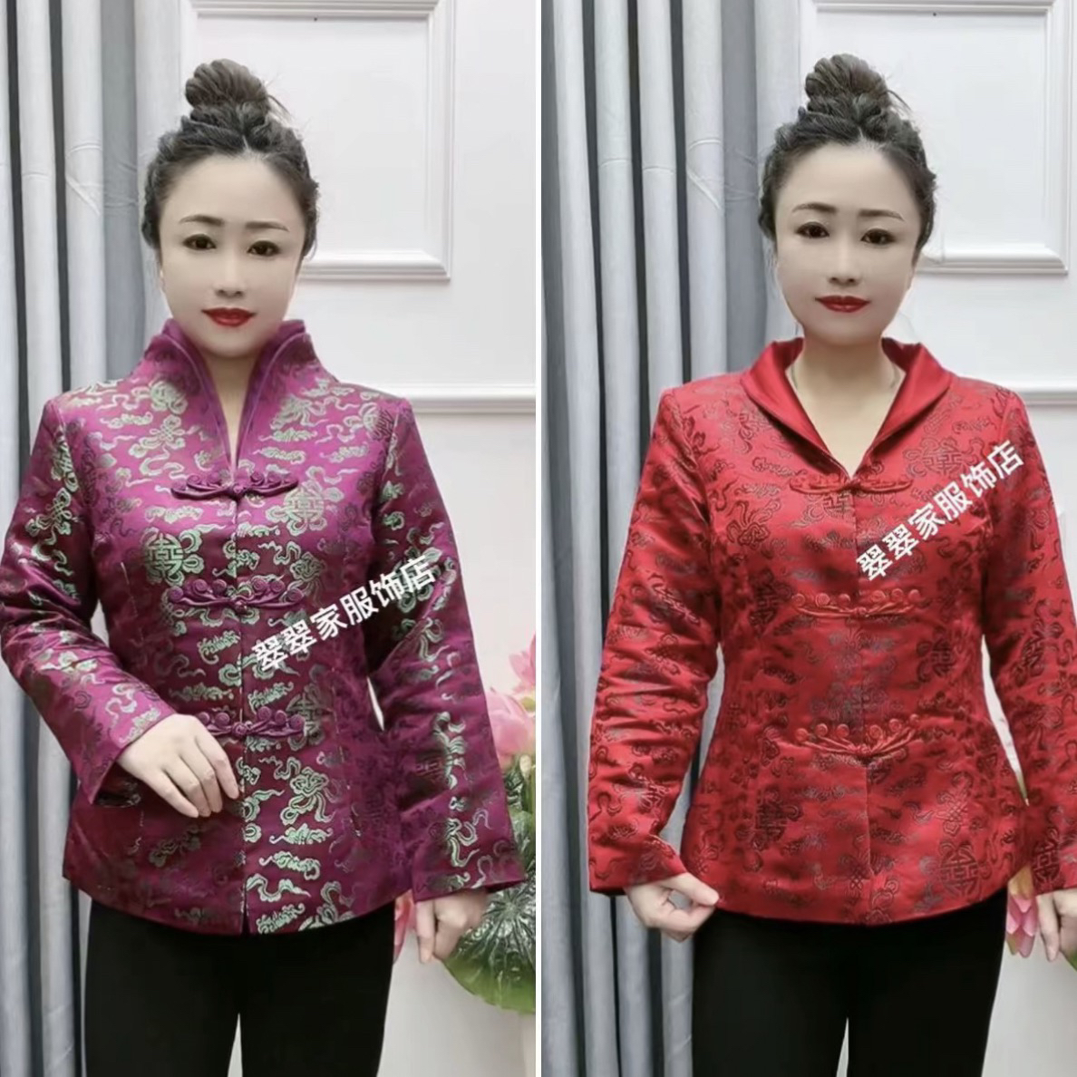 双领唐装棉服薄棉二棉