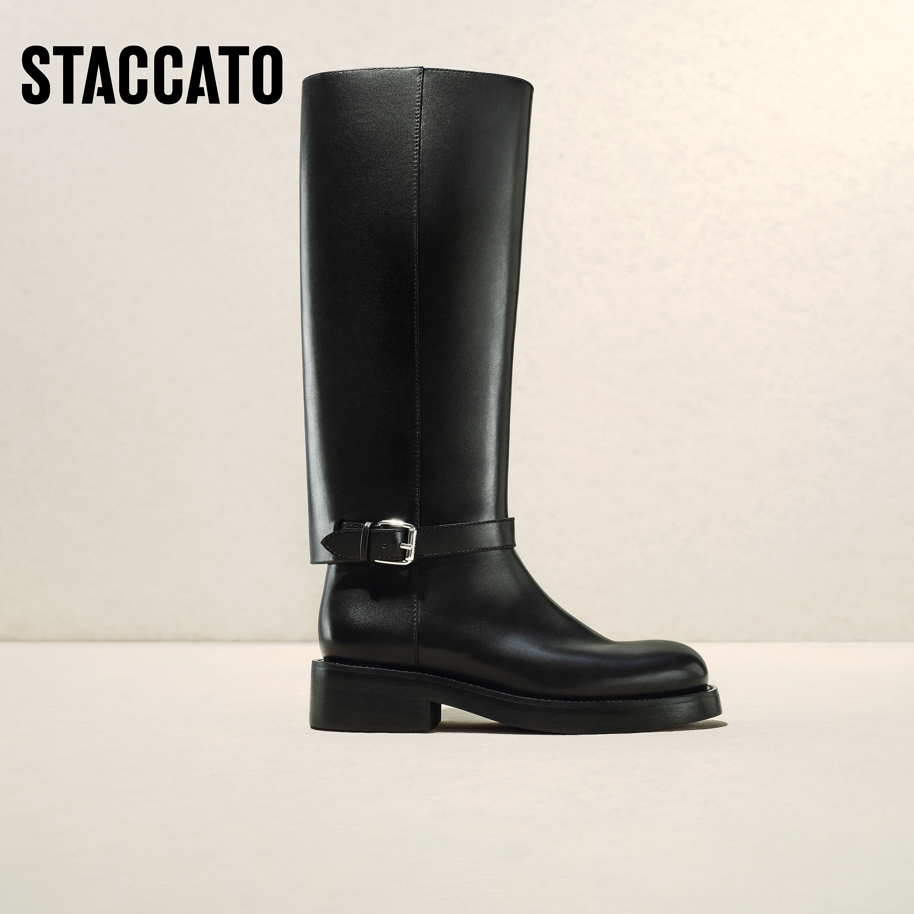 【明星同款穿搭】思加图冬新款黑森林骑士靴长筒靴皮靴9Y005DG4