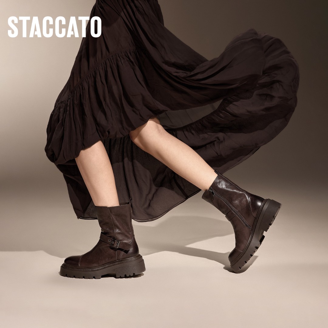 思加图冬季新款旅梦人机车皮靴厚底复古风做旧中靴女靴S8537DZ4