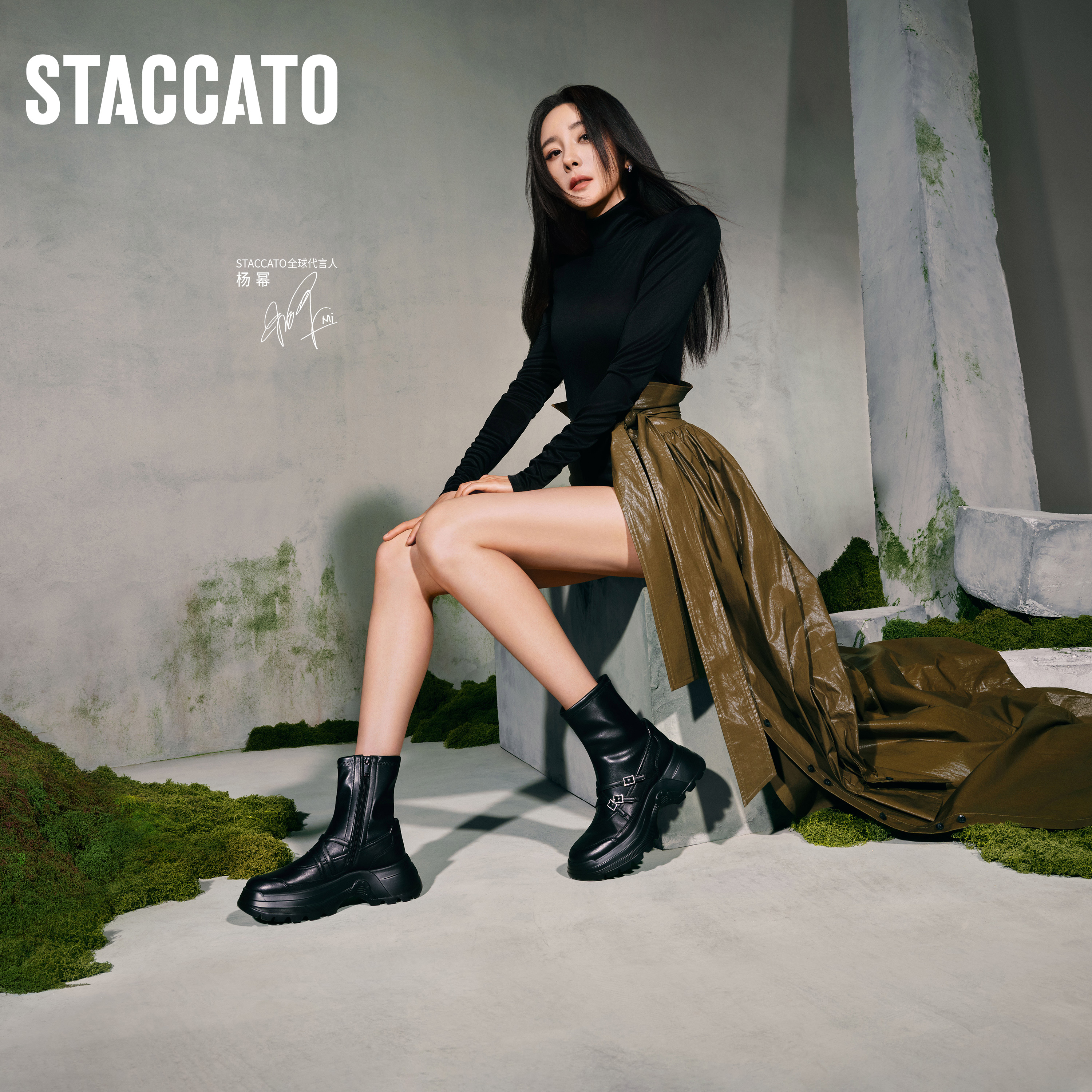 【杨幂同款】思加图冬季新款条带玛丽珍靴奶油弹力时尚女靴EAH11DZ4