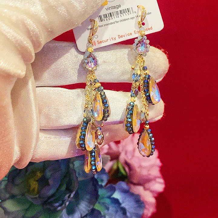 铜合金合成锆石耳饰 1551海外手工亮晶晶流苏耳钩耳环设计百搭A