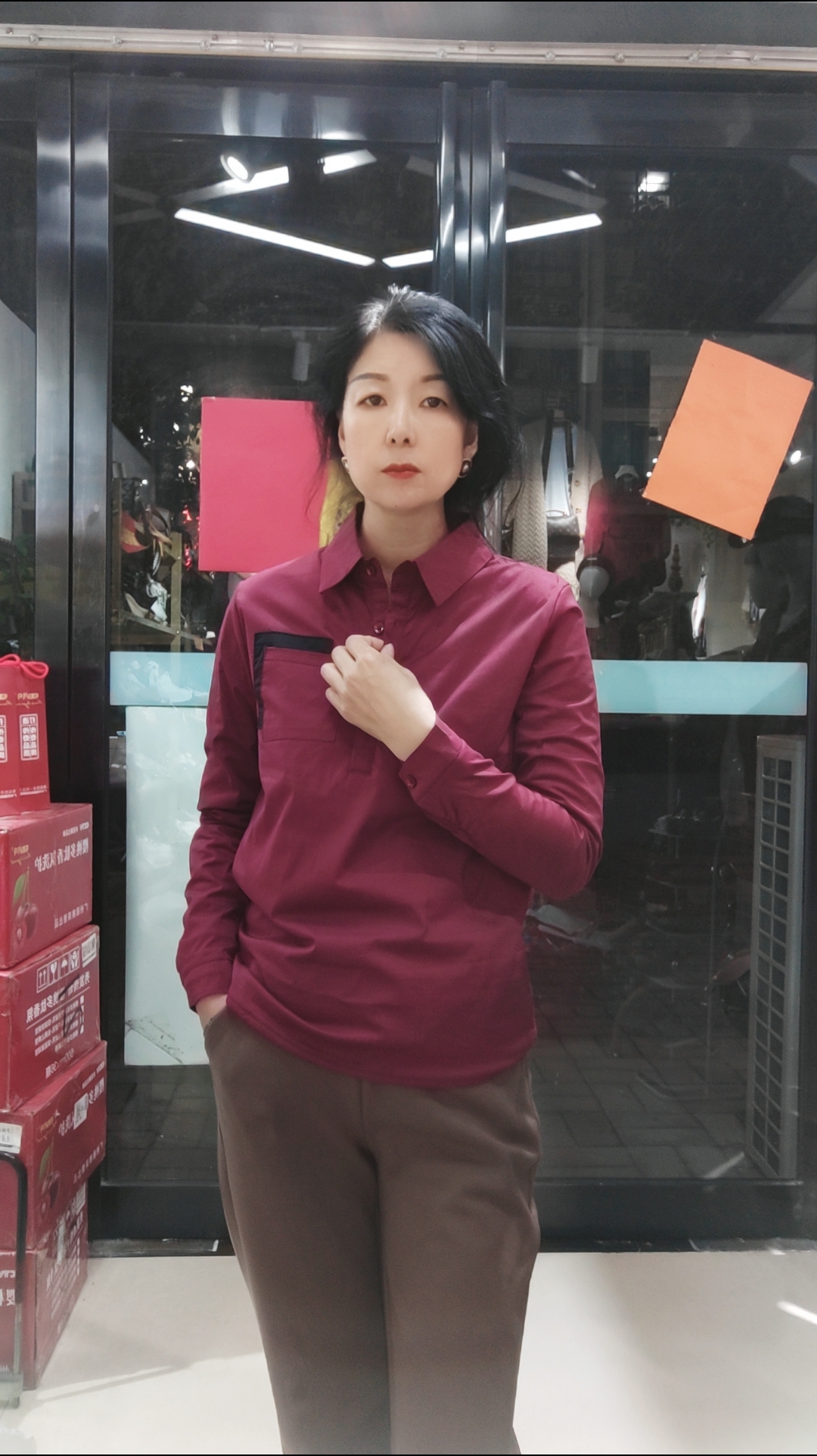 秋冬加绒保暖立领小领子女士长袖