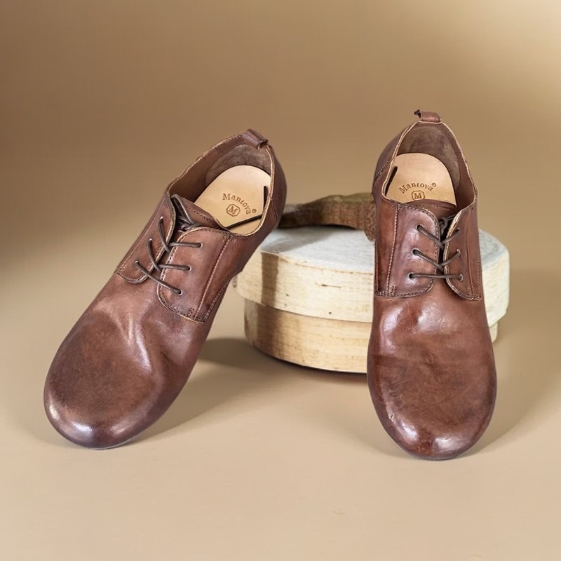 mantova曼托瓦新款系带单鞋真皮皮鞋英伦风一脚蹬手工鞋休闲女鞋