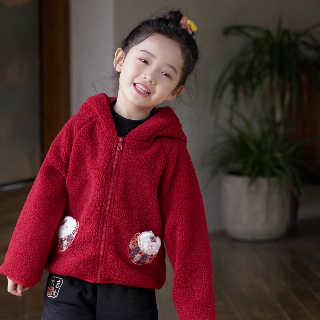 2023清仓反季【兔耳朵】儿童童装春款女童国风羊羔毛复古外套唐装