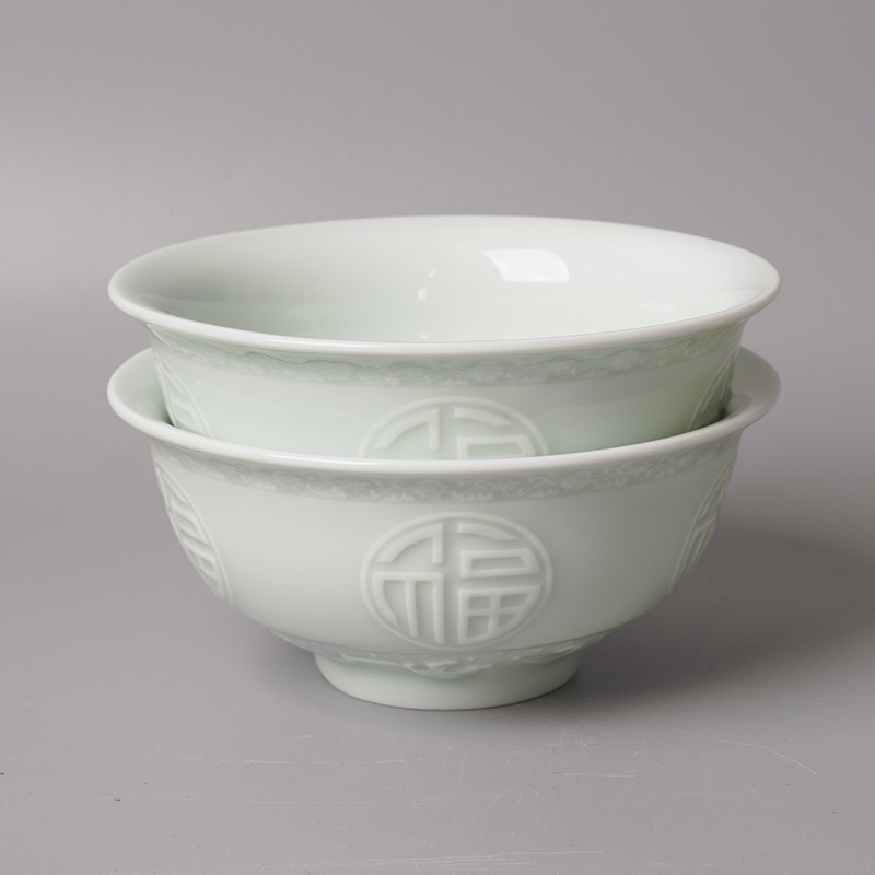 影青雕刻福字6英寸 家庭陶瓷饭碗家庭中式菜碗加厚面条碗