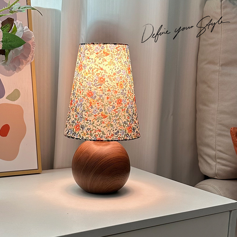 复古碎花小台灯高级感陶瓷布艺灯法式田园风主卧室床头灯氛围灯具