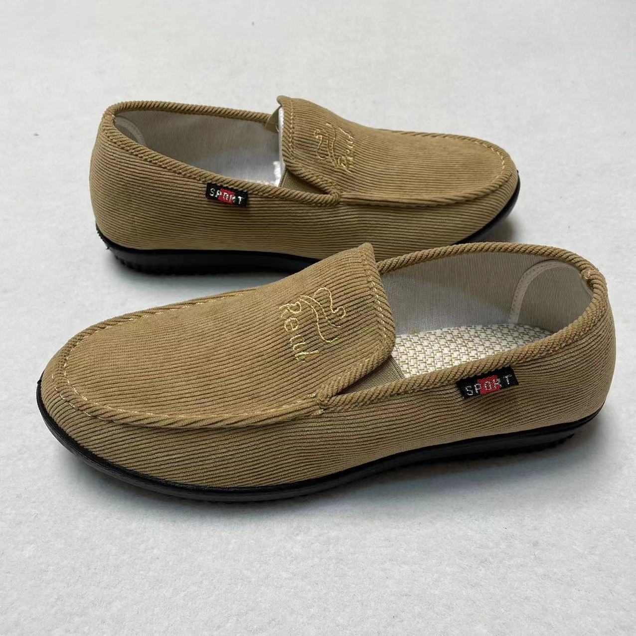 夏季薄款男士条绒布鞋软底轻便耐磨透气一脚蹬驾车鞋