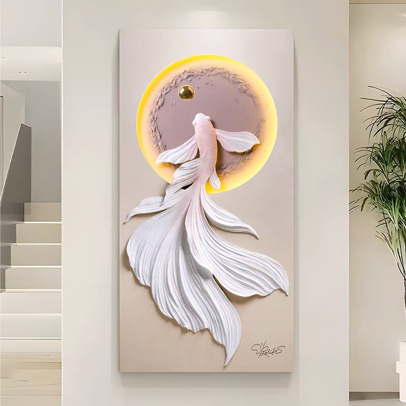 悠然上游3D立体浮雕玄关客厅走廊过道带灯装饰画