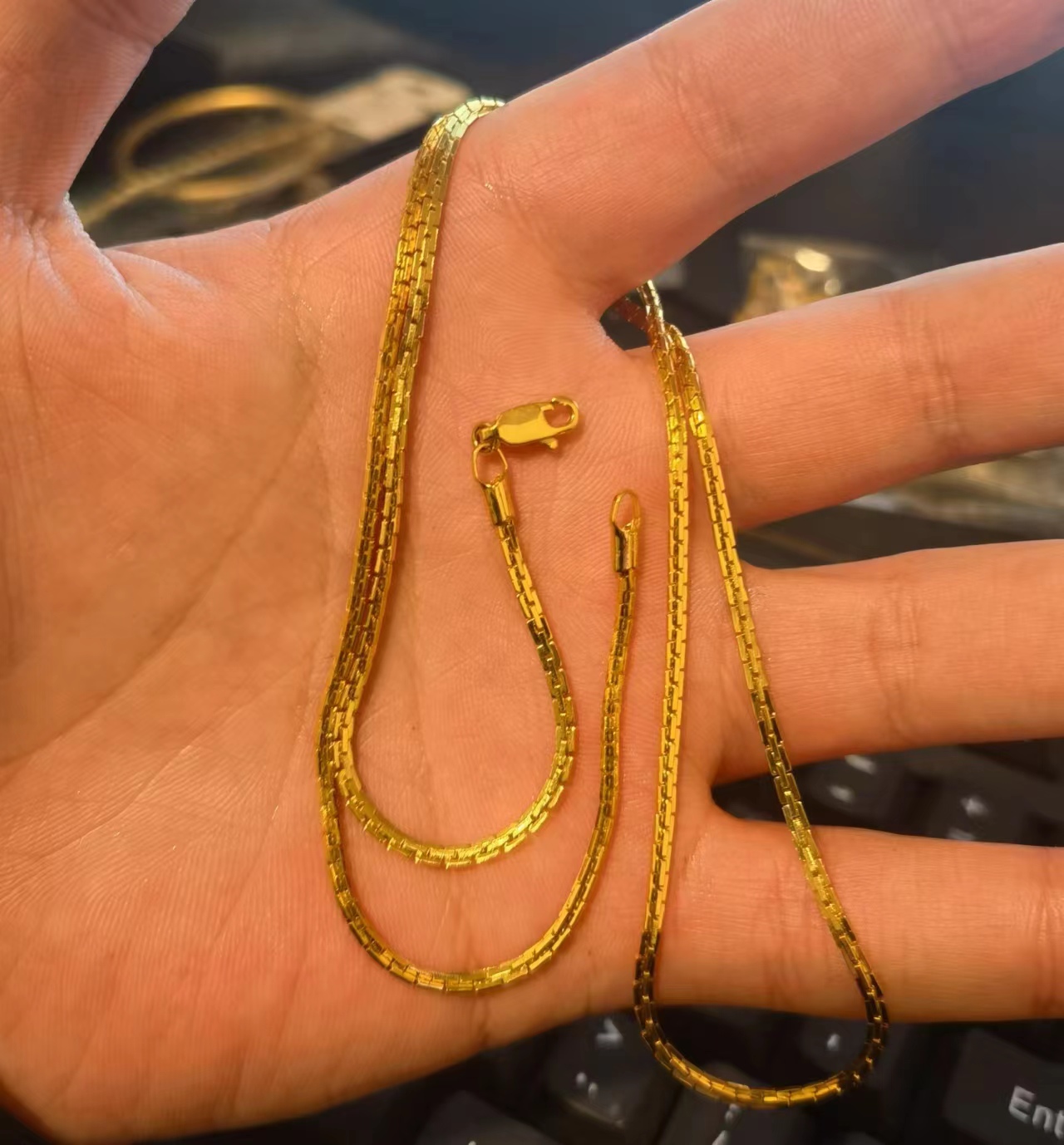合金项链 【精工60长爆闪细龙骨项链毛衣链】9g，蹦迪款