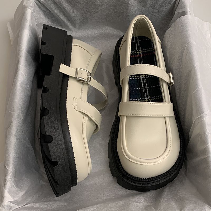 减龄玛丽珍小皮鞋夏季女百搭英伦风白色圆头日系暖配裙子复古法式