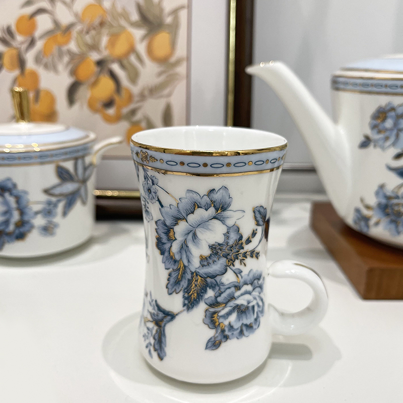 遇见茶里 蓝牡丹骨瓷小蛮腰红茶杯