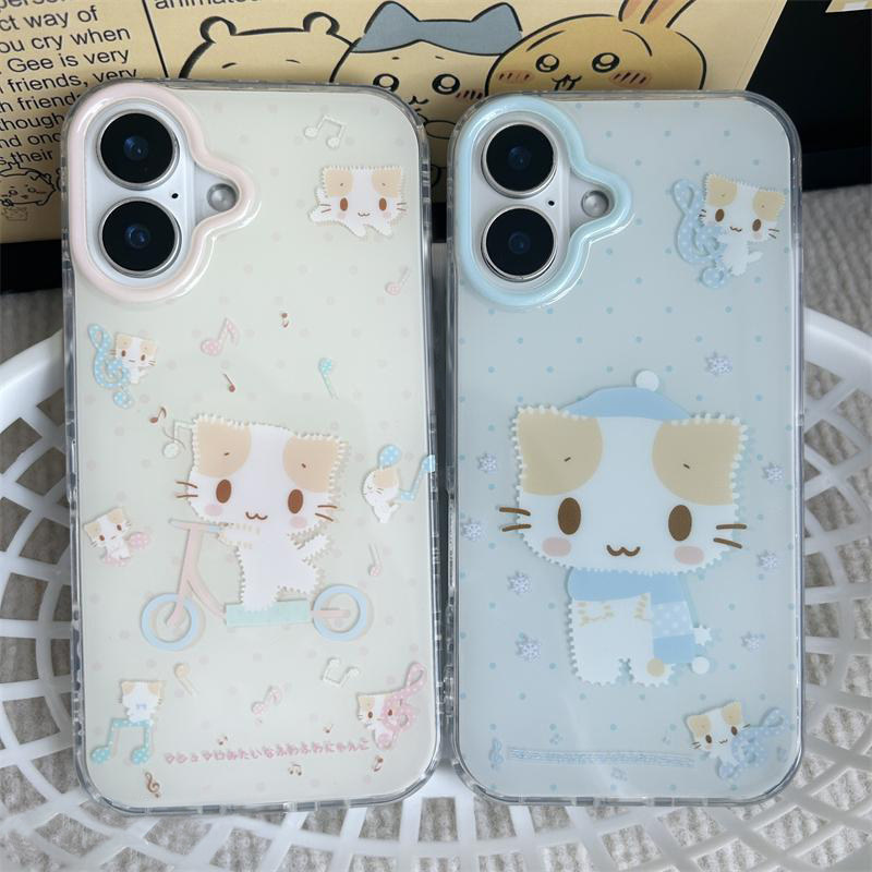 音符骑车猫咪适用iPhone16/15pro高透14手机13软壳苹果12防摔保护