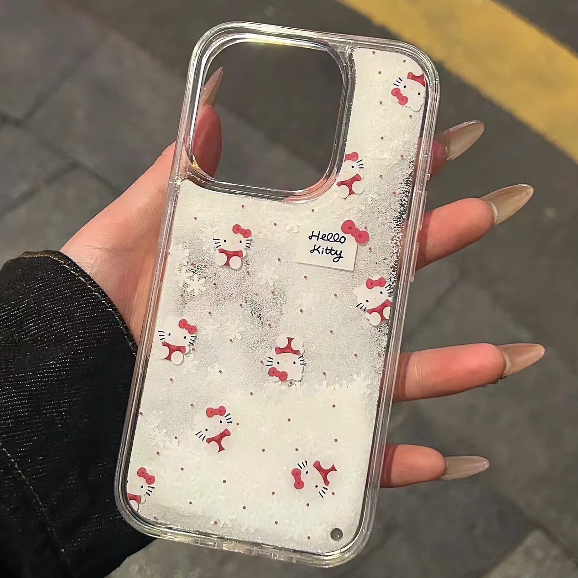可爱雪花流沙凯蒂适用iPhone15/14promax手机壳11苹果13/12软套潮