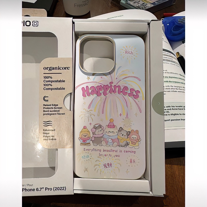 卡通快乐烟花动物适用iPhone15/14promax手机壳11苹果13/12软套xr